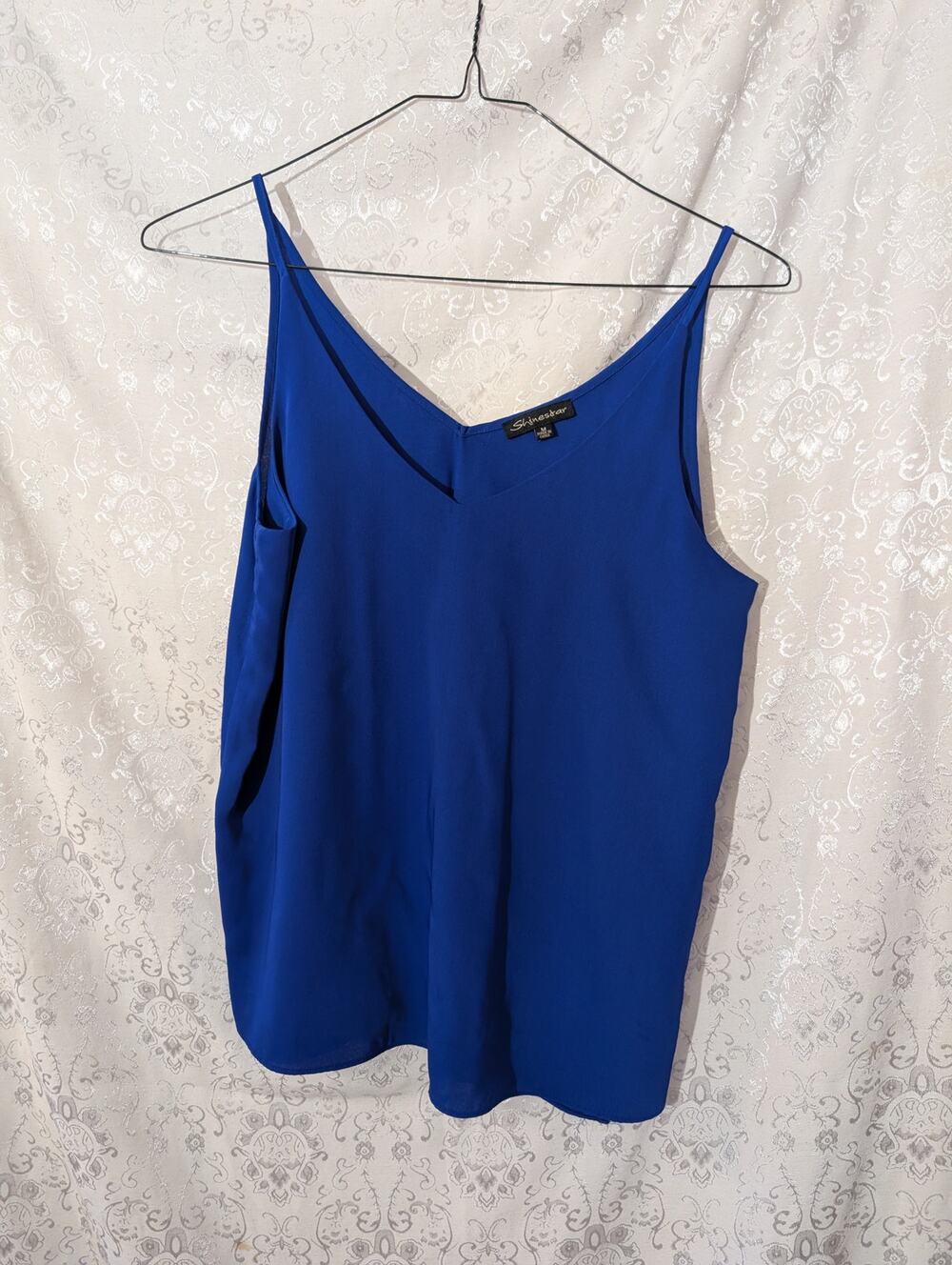 Shinestar Royal Blue Double V-Neck Camisole Spaghetti Strap Tank Top